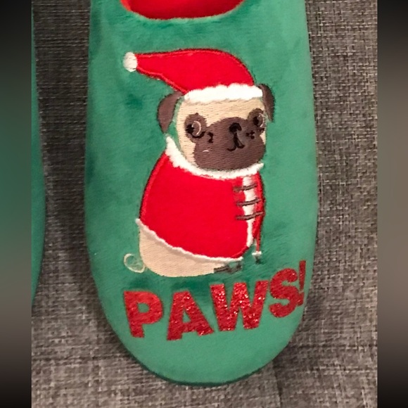 Christmas Slippers Dog Embroidery Womens 5-6 - Picture 2 of 8